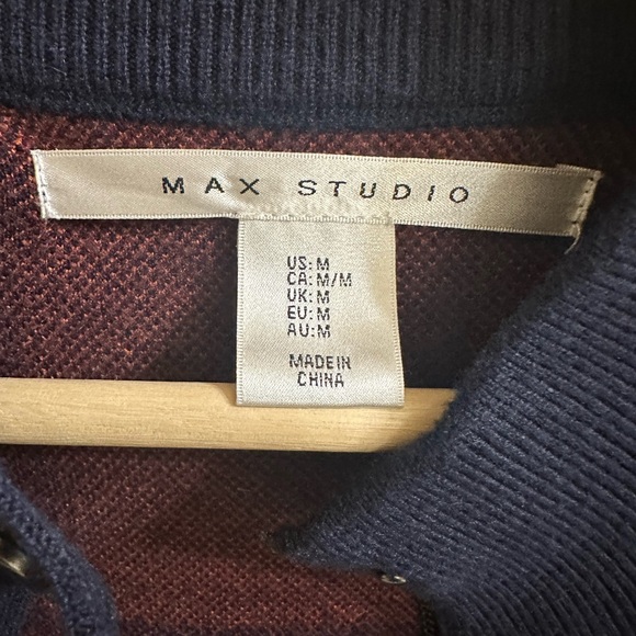 Max Studio Jacket Women Large Navy Sweater Plaid Coat Heavy Academia Career Fall - Picture 4 of 4